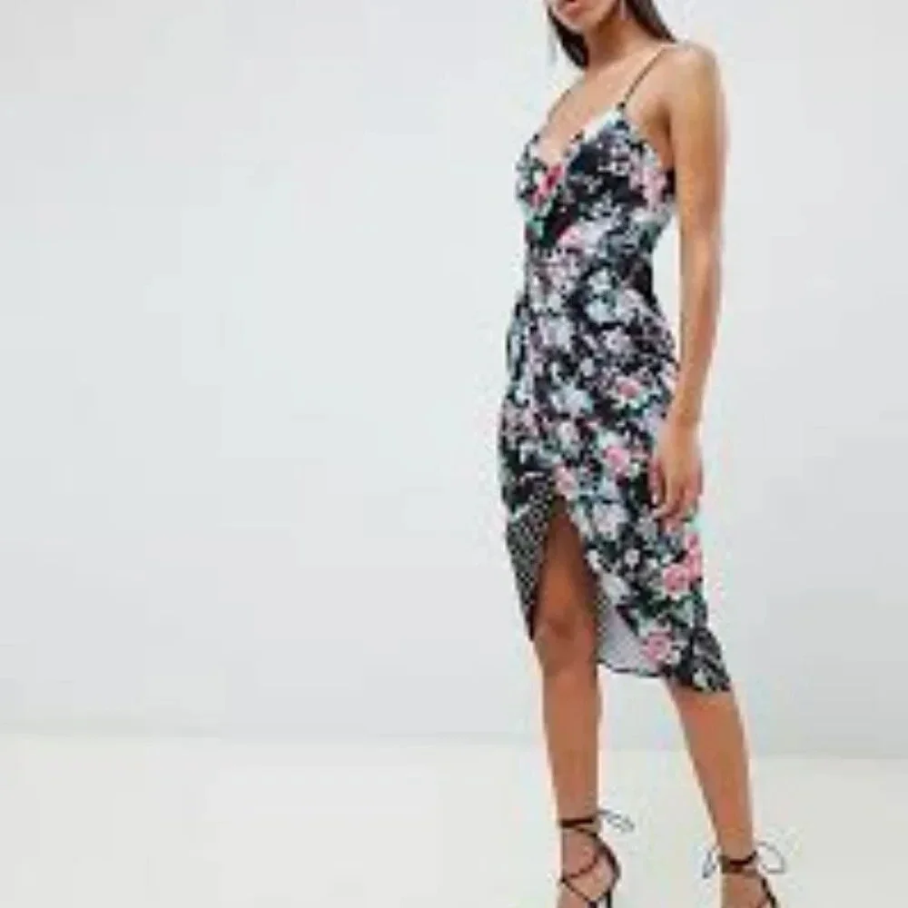 NWT ASOS DESIGN mixed floral and polka dot midi dress size 10 Petite 10P